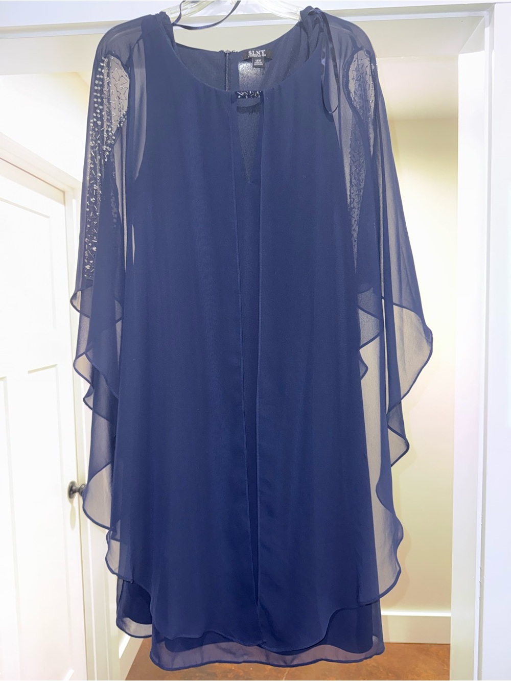 Navy Chiffon Overlay Dress